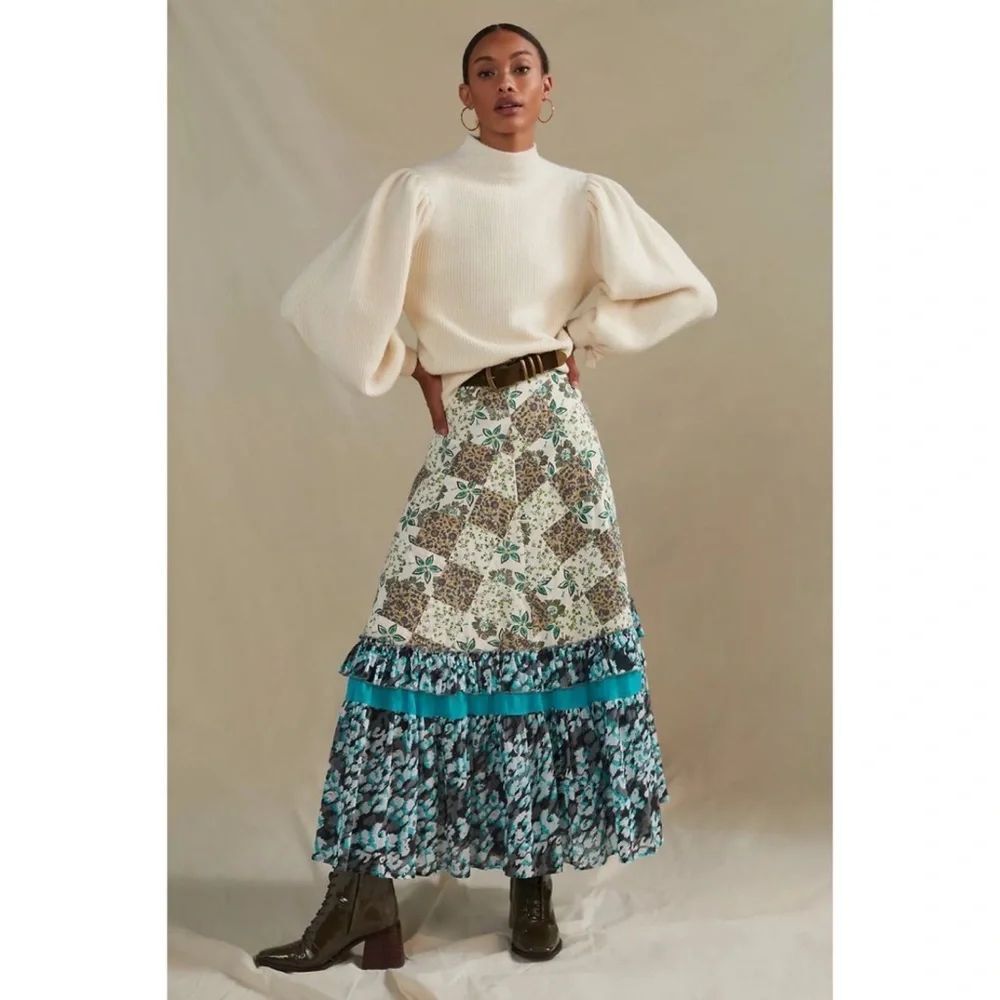 Anthropologie Floral Patchwork Maxi Skirt